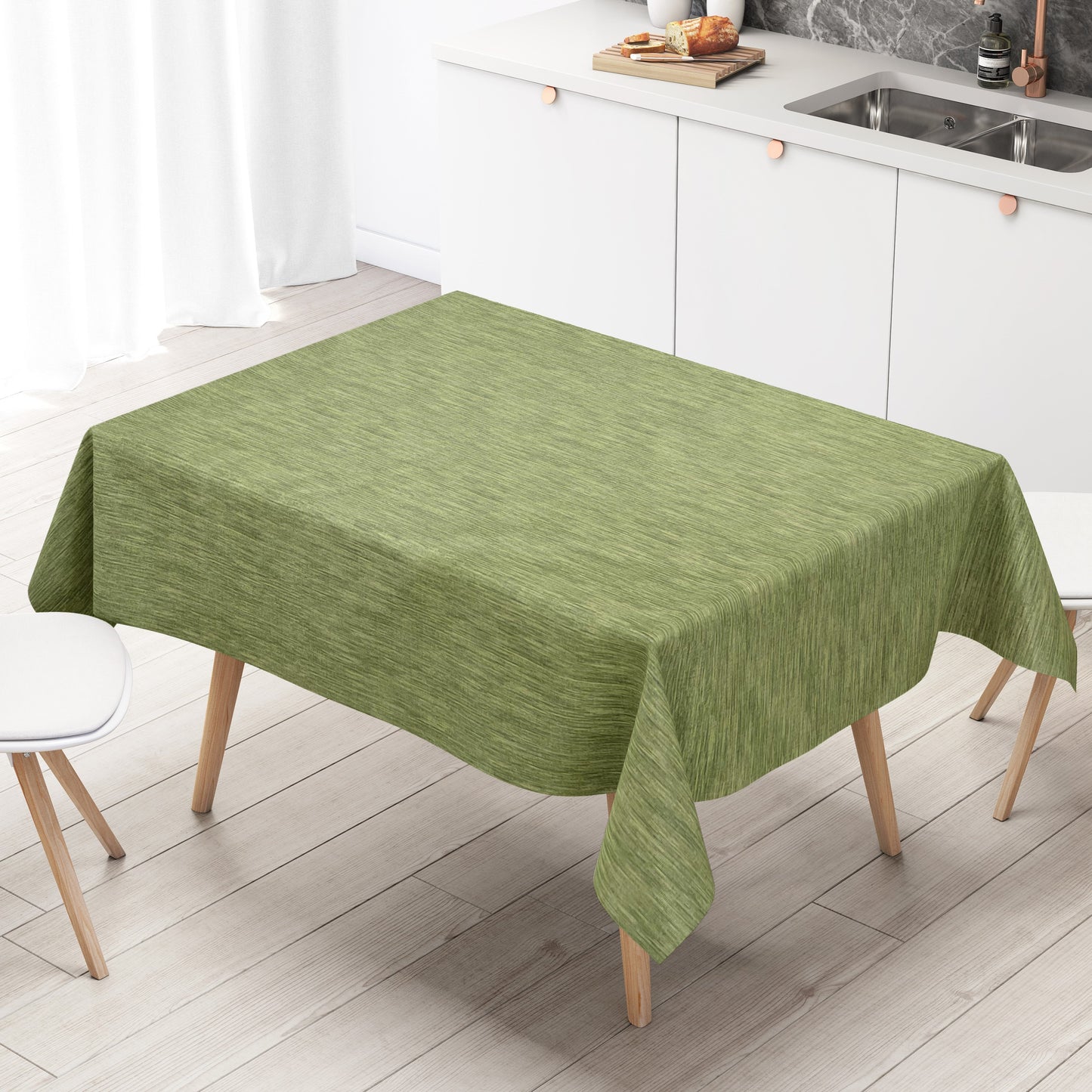 Rouleau de toile cirée aspect lin gaufré P733-5 vert uni uni