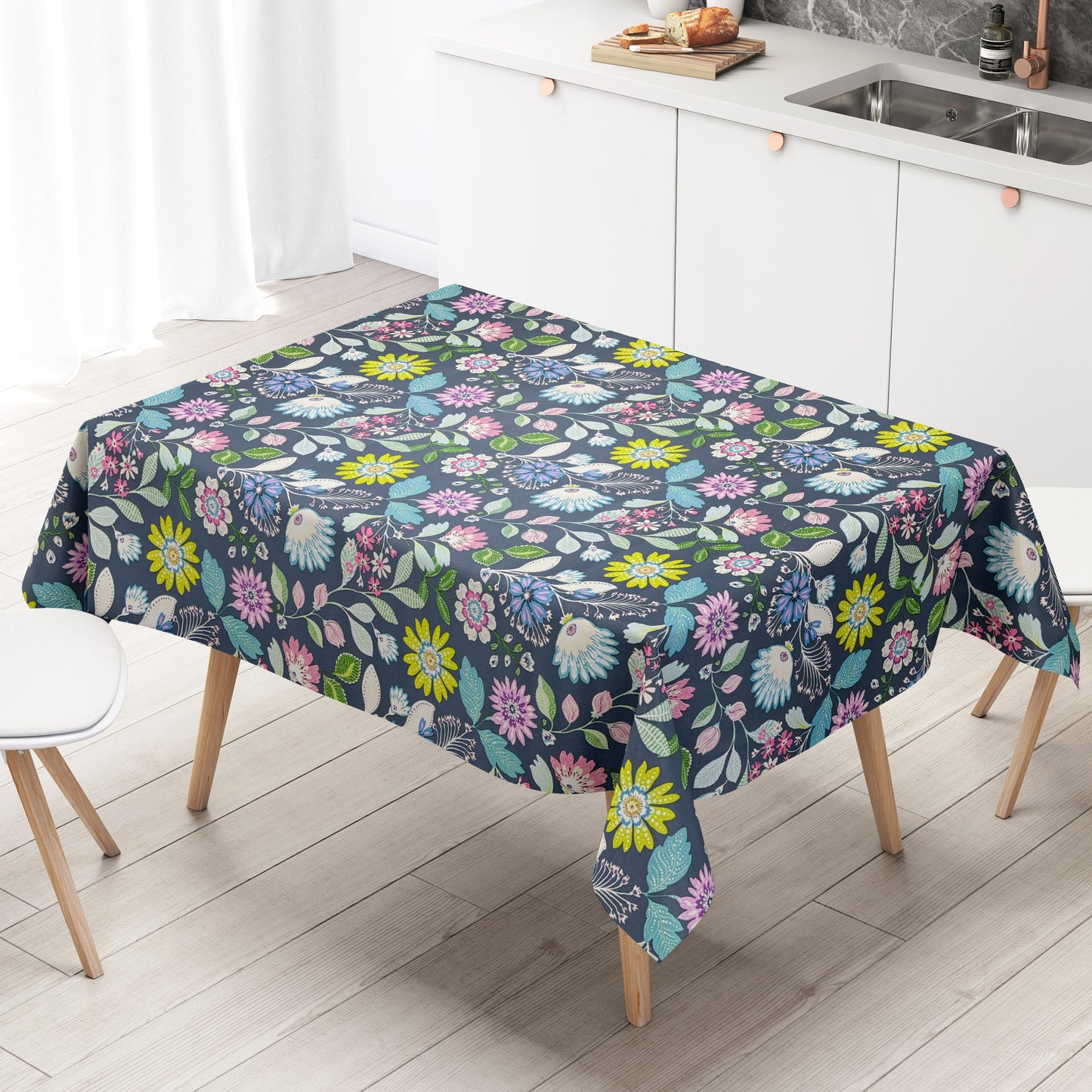 Wachstuch Tischdecke Blumenwiese  blau
