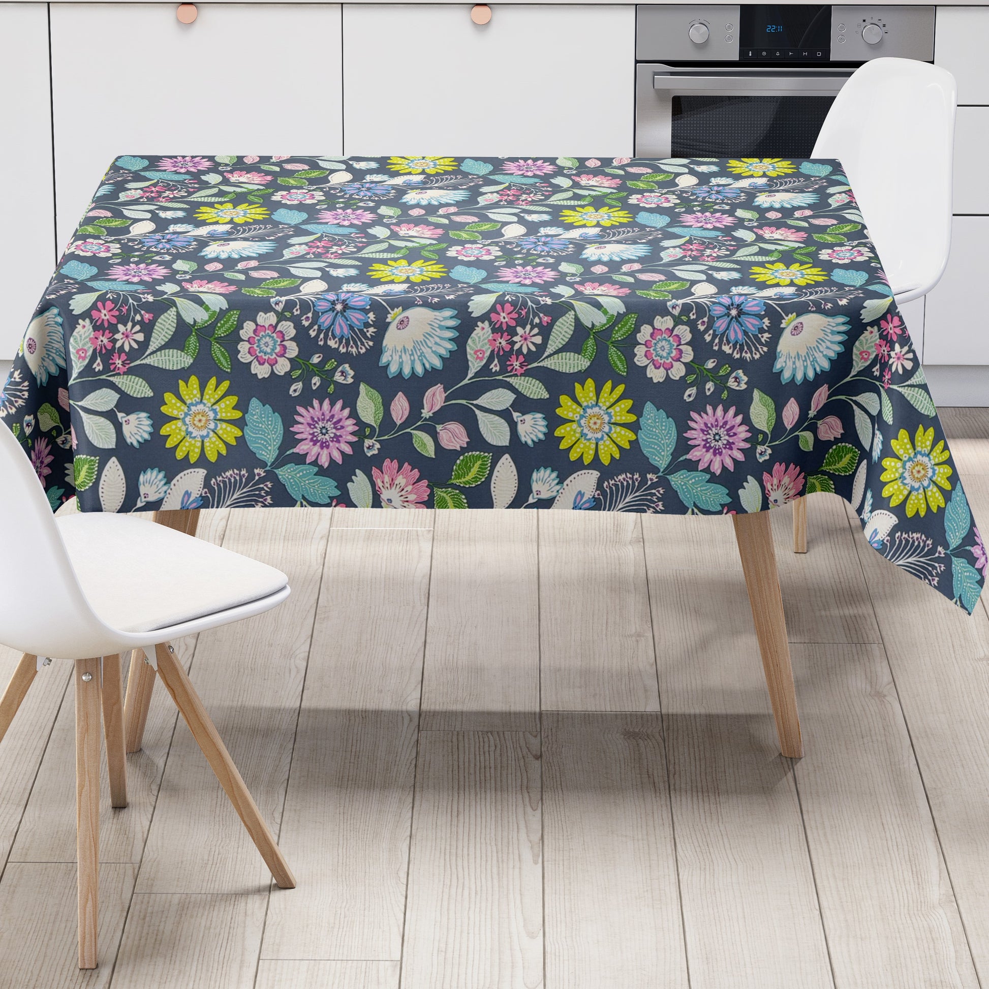 Wachstuch Tischdecke Blumenwiese  blau