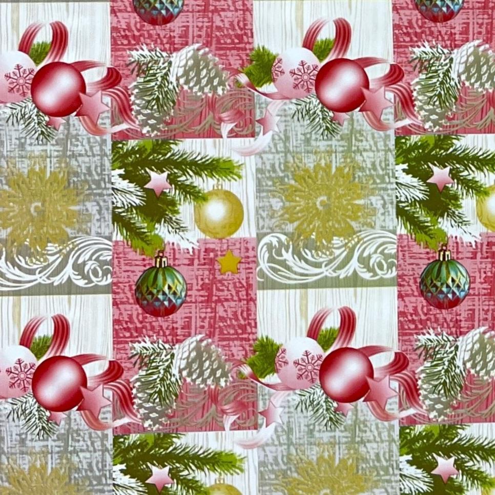 Wachstuch Rolle Weihnachten P848-2 Weihnachtskugeln Tannenzweig rot Rollenware