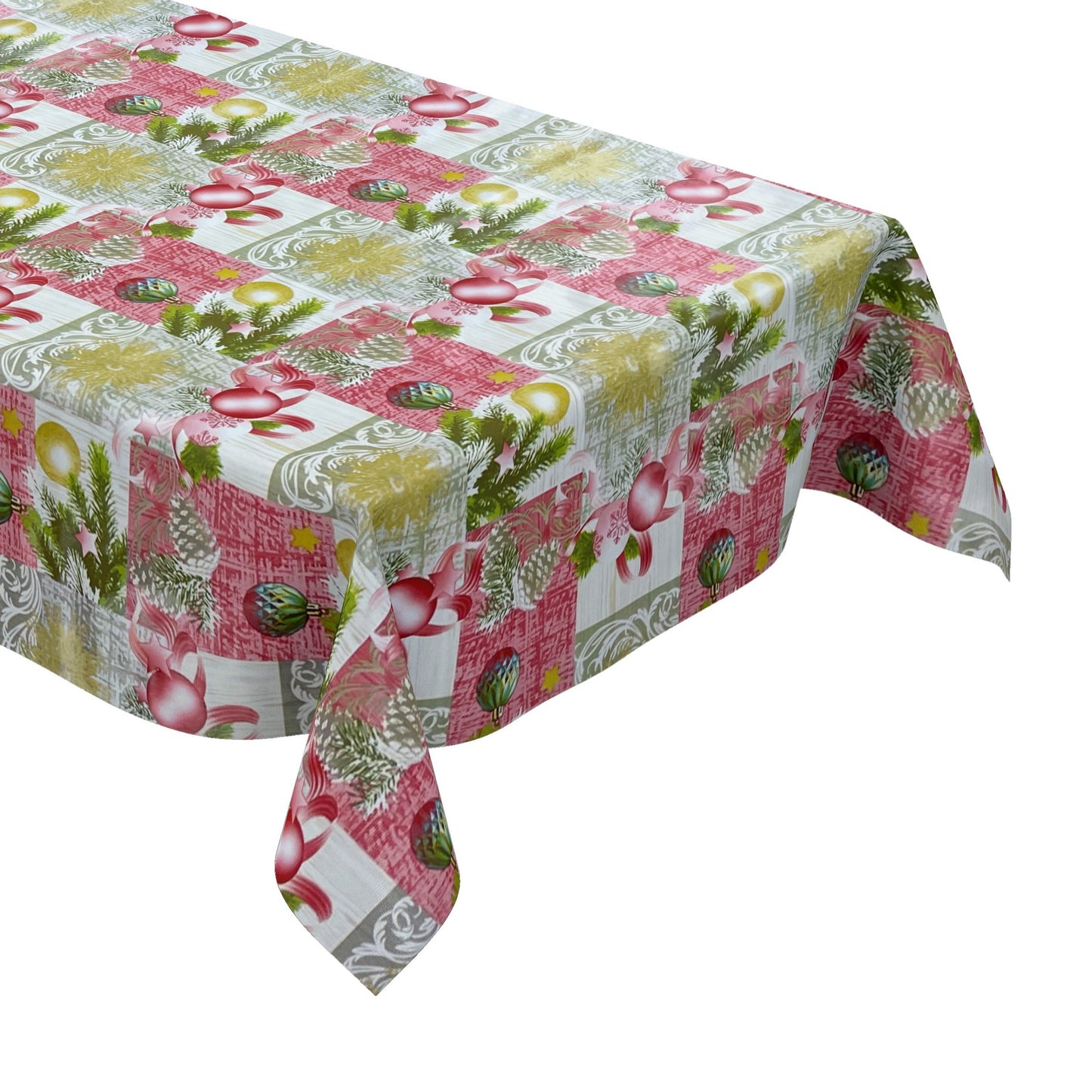 Wachstuch Rolle Weihnachten P848-2 Weihnachtskugeln Tannenzweig rot Rollenware