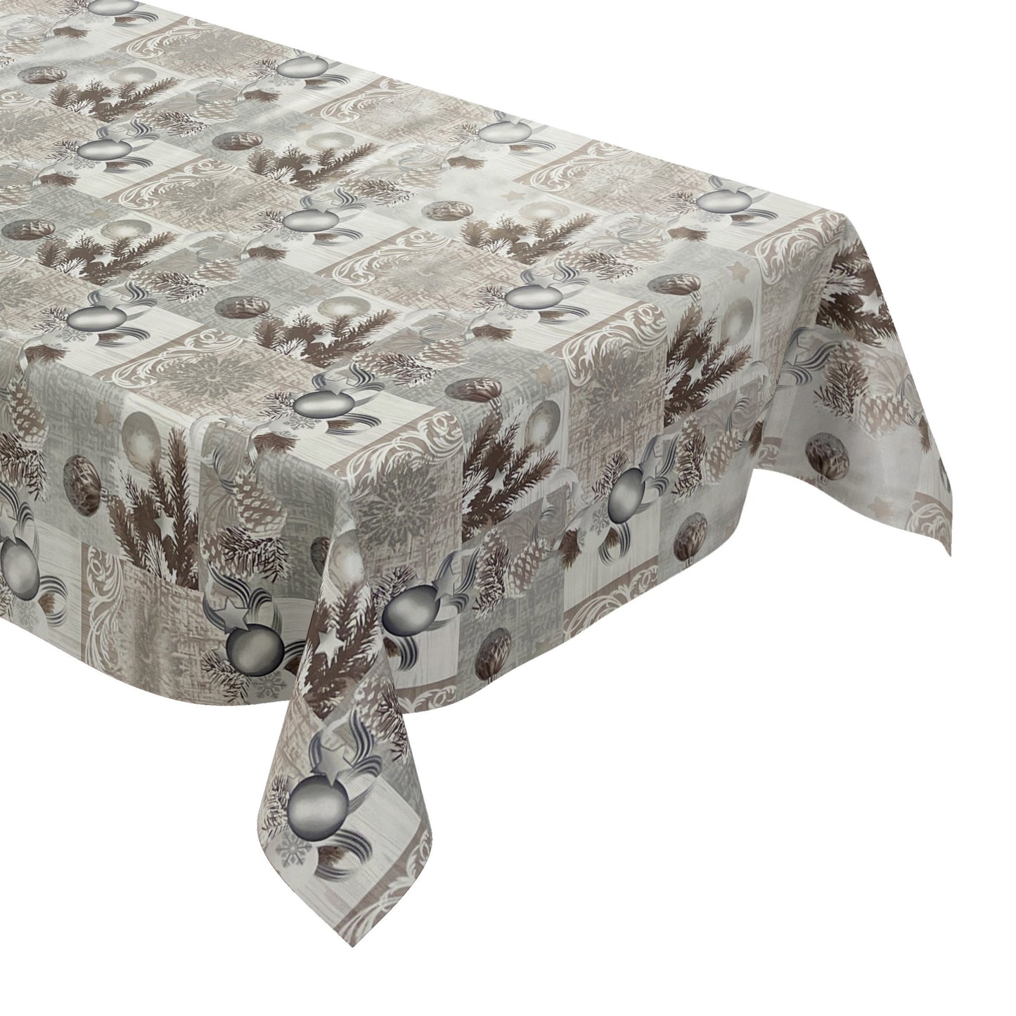 Wachstuch Rolle Weihnachten P848-3 Weihnachtskugeln Tannenzweig grau Rollenware
