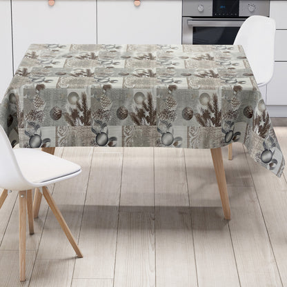 Wachstuch Rolle Weihnachten P848-3 Weihnachtskugeln Tannenzweig grau Rollenware