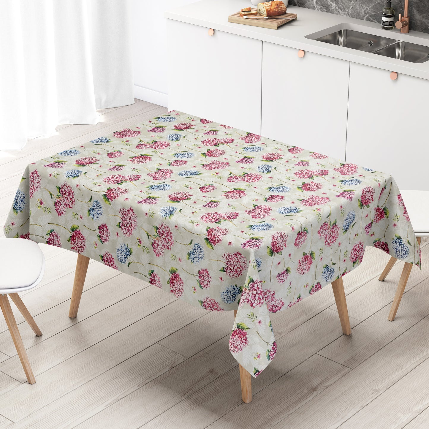 Wachstuch Tischdecke Hortensie beige
