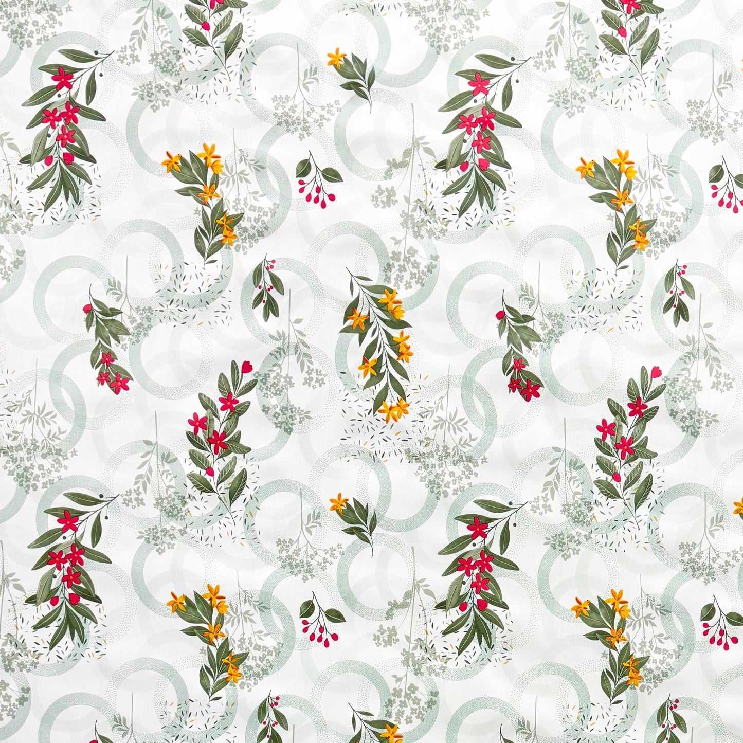 Wachstuch Tischdecke grüne Kreise Blüten