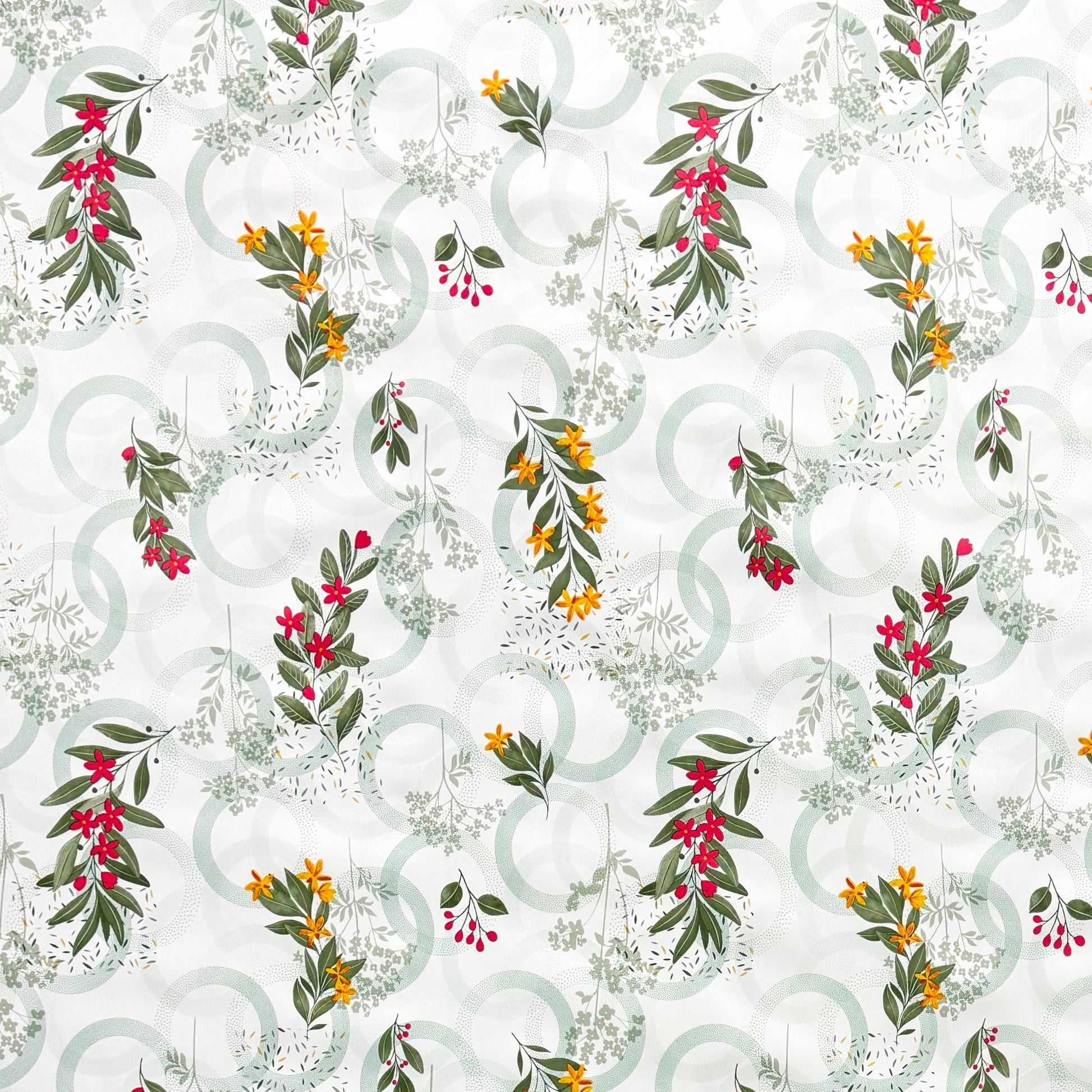 Wachstuch Tischdecke grüne Kreise Blüten
