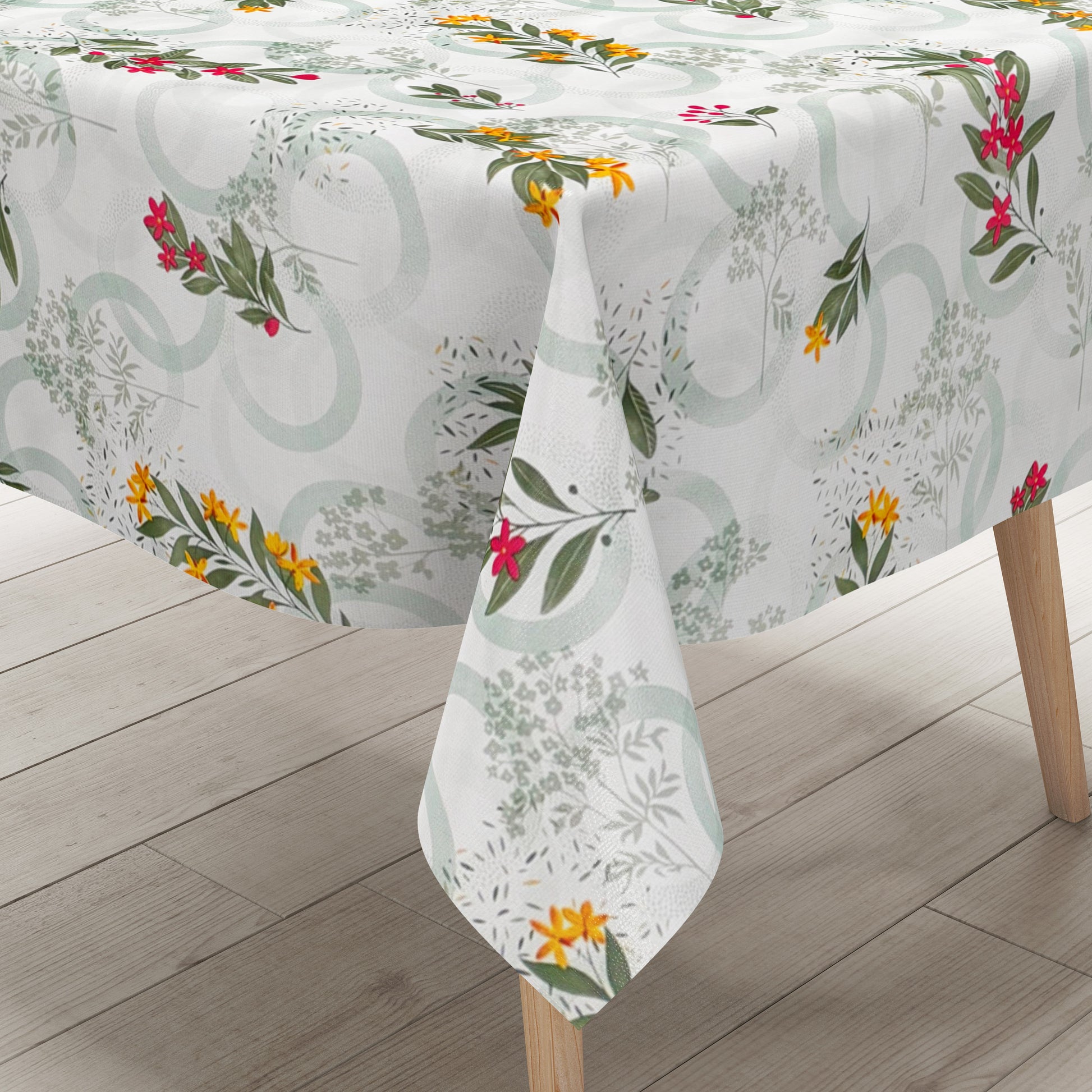 Wachstuch Tischdecke grüne Kreise Blüten