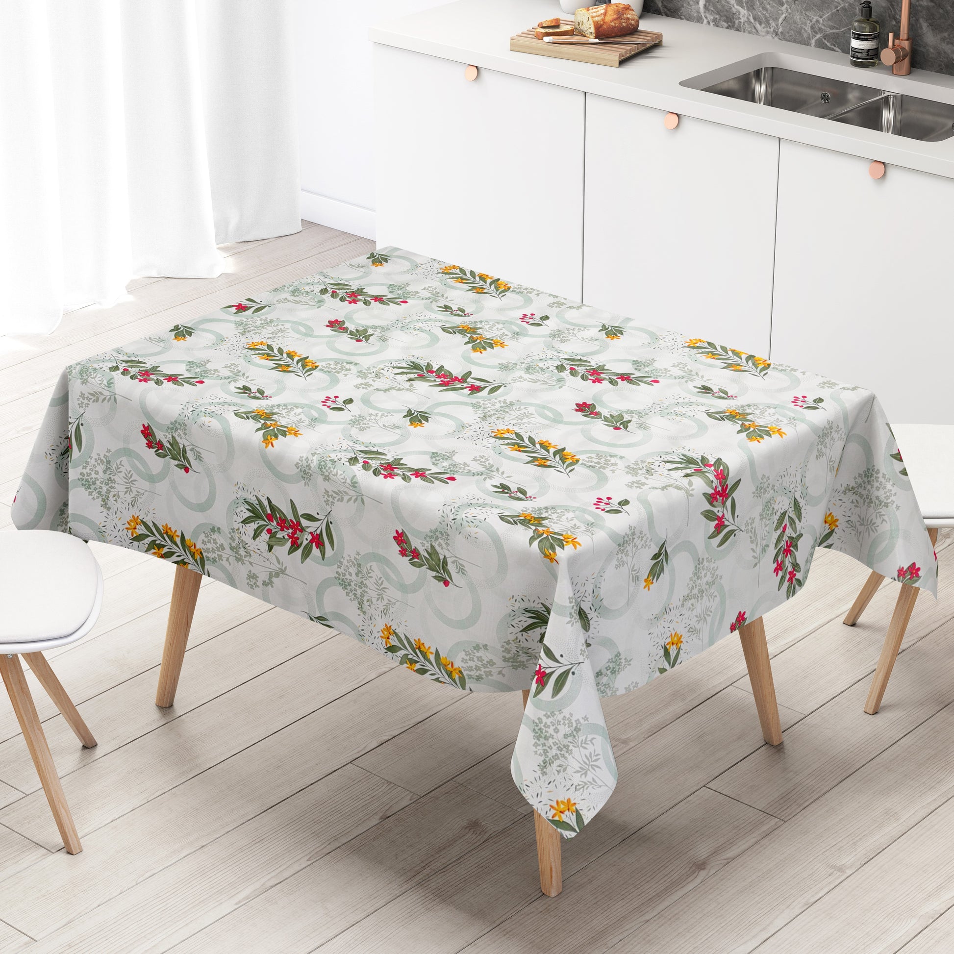 Wachstuch Tischdecke grüne Kreise Blüten