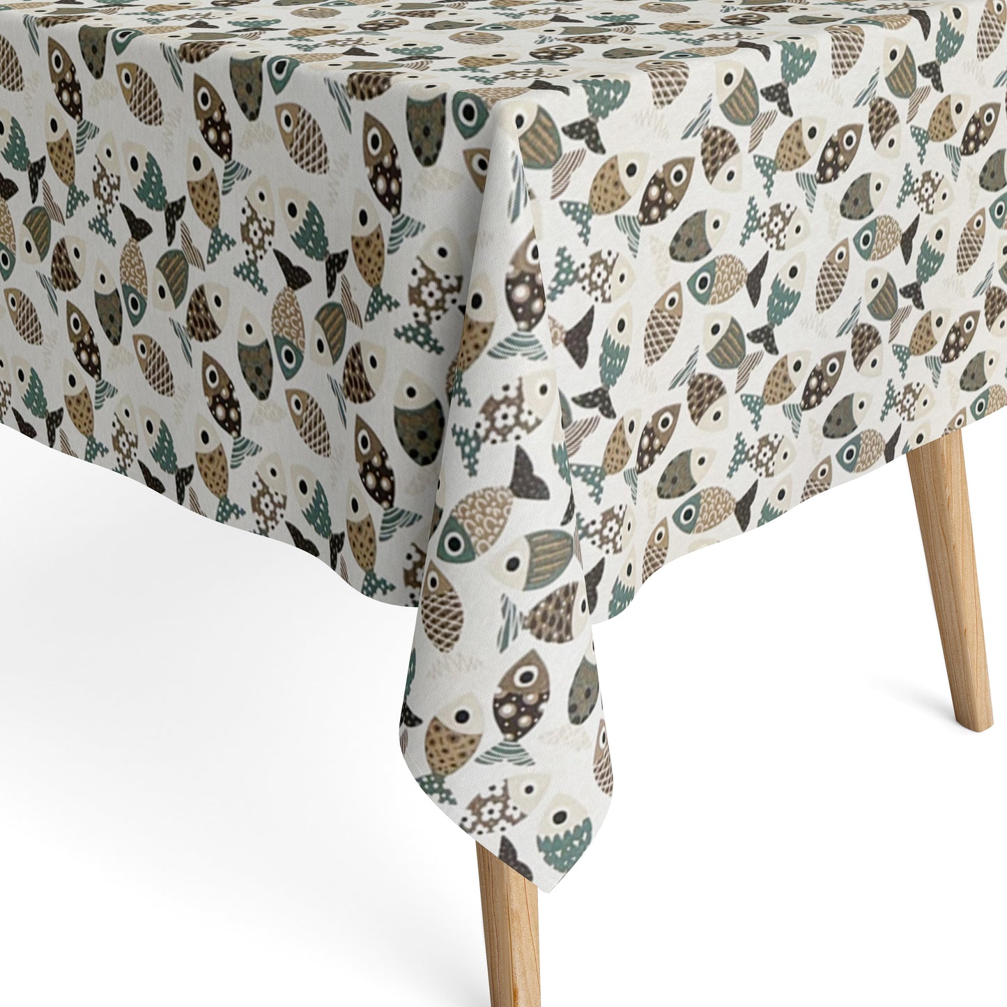 Jacquard tablecloth made of coated cotton with stain protection PESCADO fish maritime square round oval