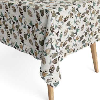 Jacquard tablecloth made of coated cotton with stain protection PESCADO fish maritime square round oval