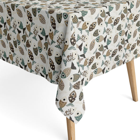 Nappe jacquard en coton enduit avec traitement antitache PESCADO poisson maritime carré rond ovale