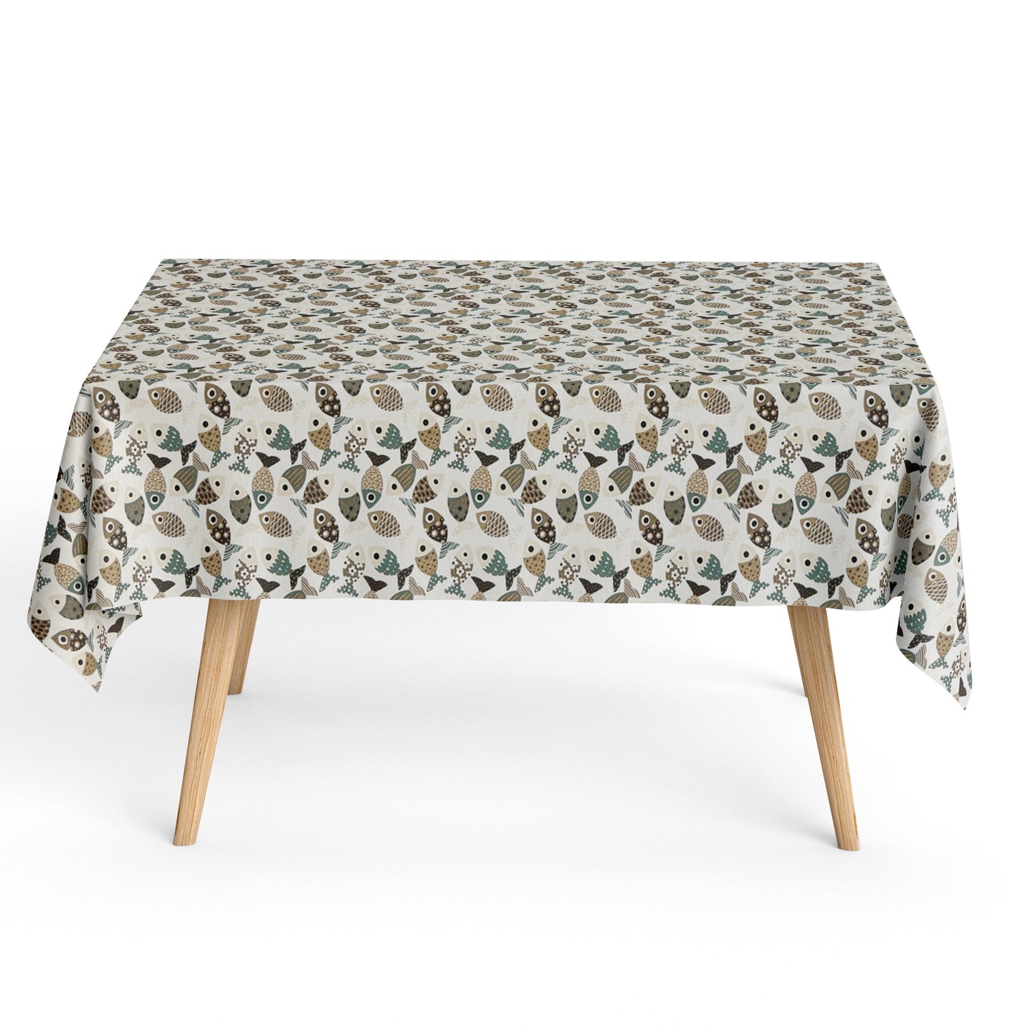 Jacquard tablecloth made of coated cotton with stain protection PESCADO fish maritime square round oval