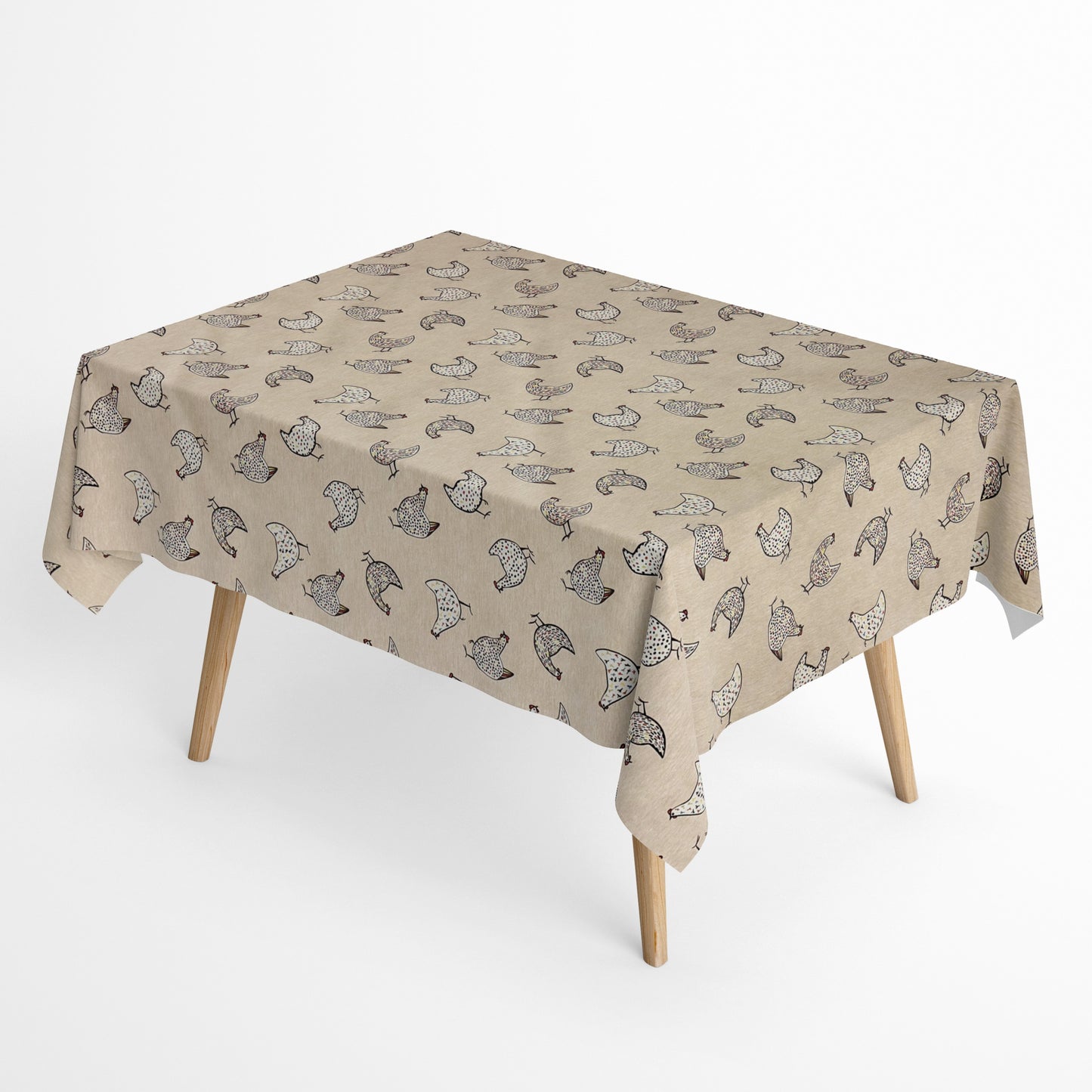 Baumwoll Tischdecke Hühner beige