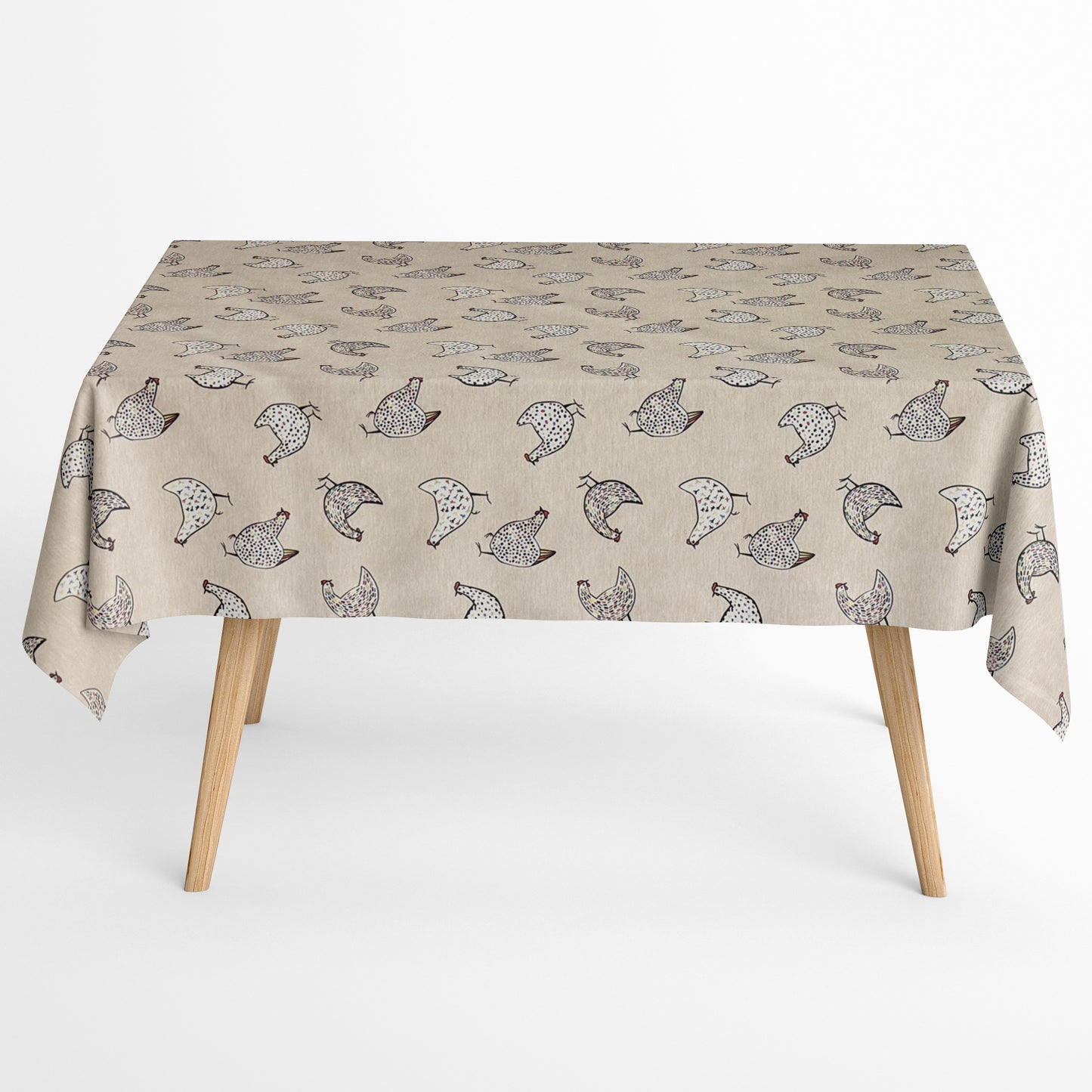 Baumwoll Tischdecke Hühner beige