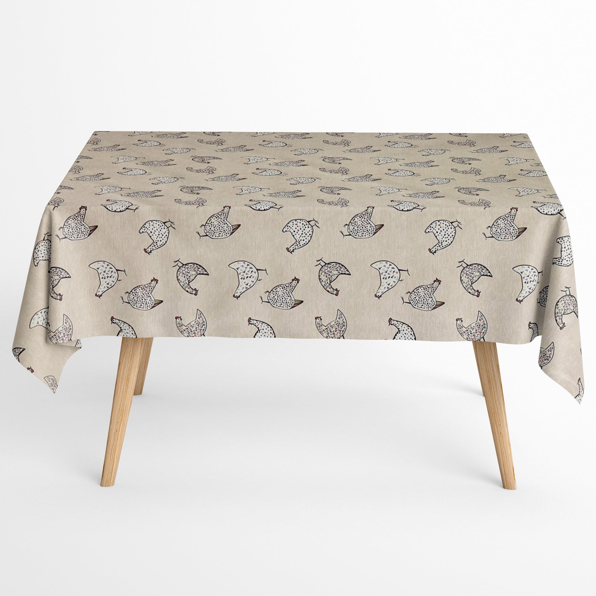 Baumwoll Tischdecke Hühner beige