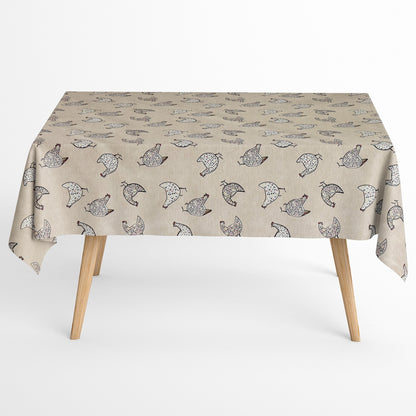 Baumwoll Tischdecke Hühner beige