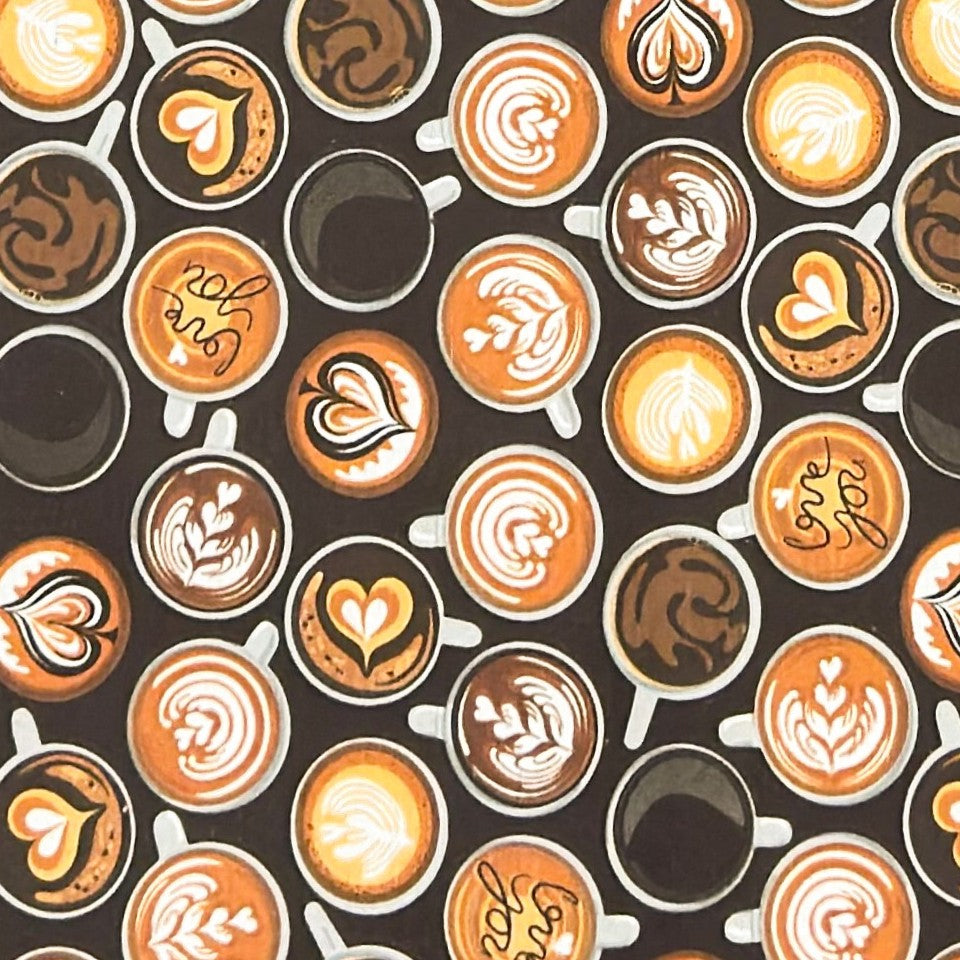 Jacquard Tischdecke beschichtete Baumwolle Kaffeemotiv, Latte Barista