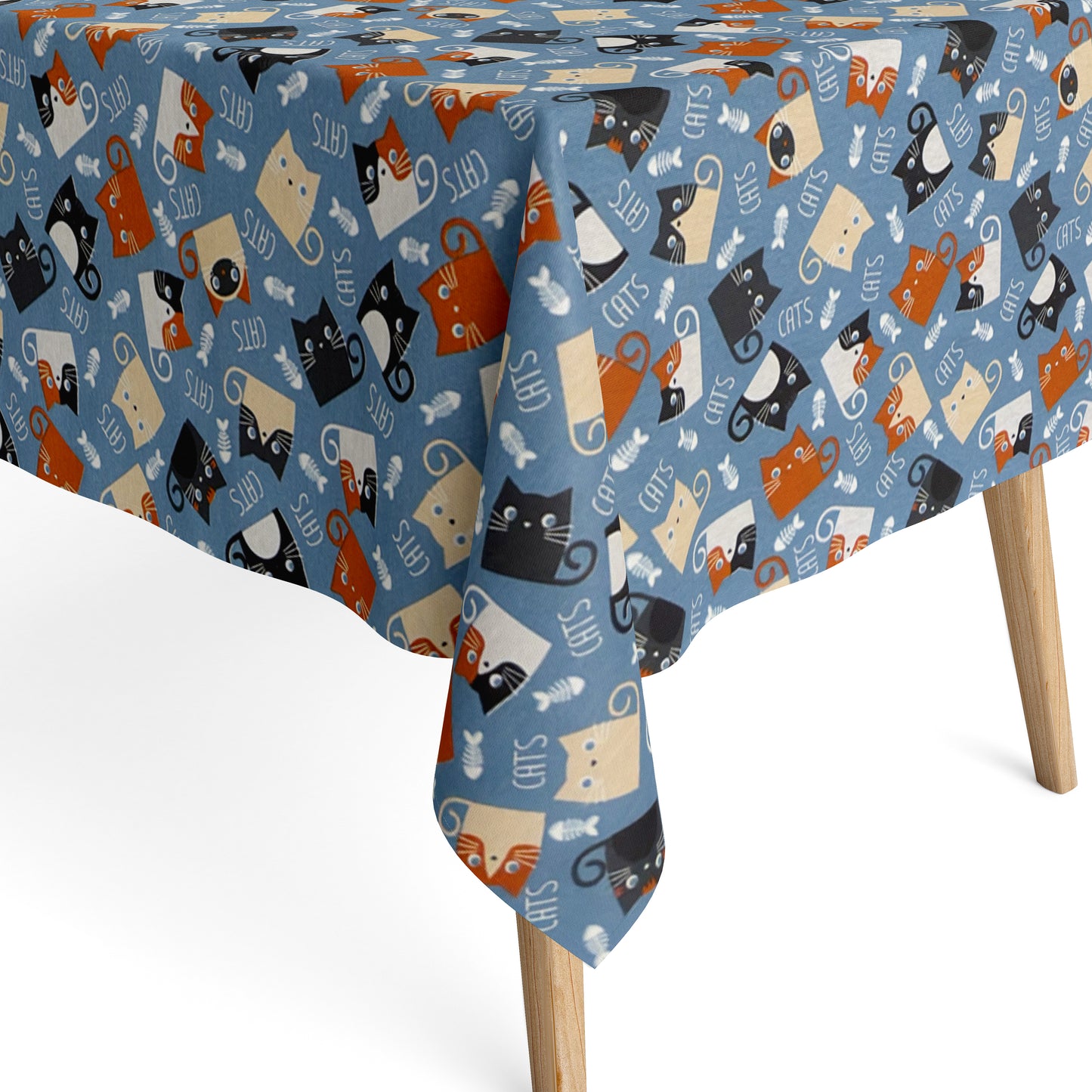 Jacquard Tischdecke Katzen auf blau