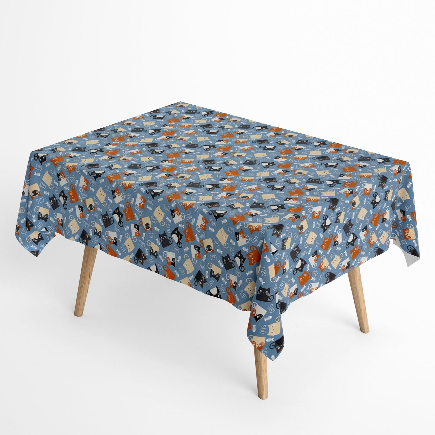 Jacquard Tischdecke Katzen auf blau