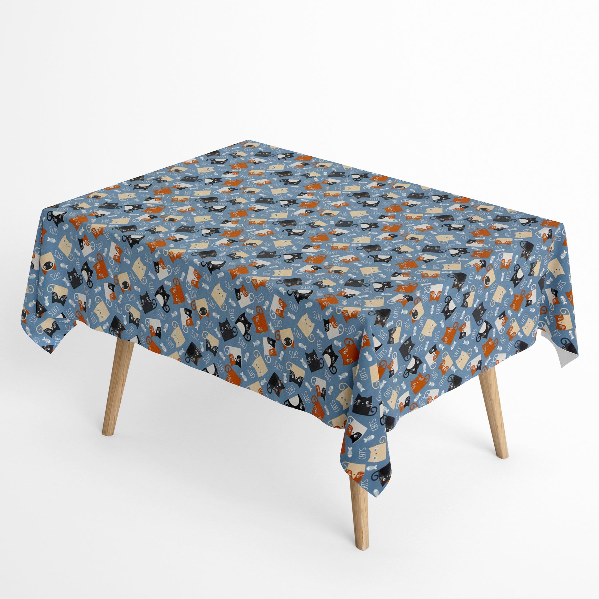 Jacquard Tischdecke Katzen auf blau