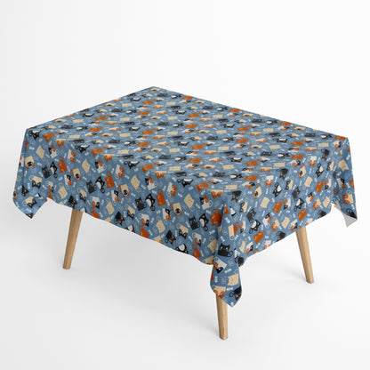 Jacquard Tischdecke Katzen auf blau
