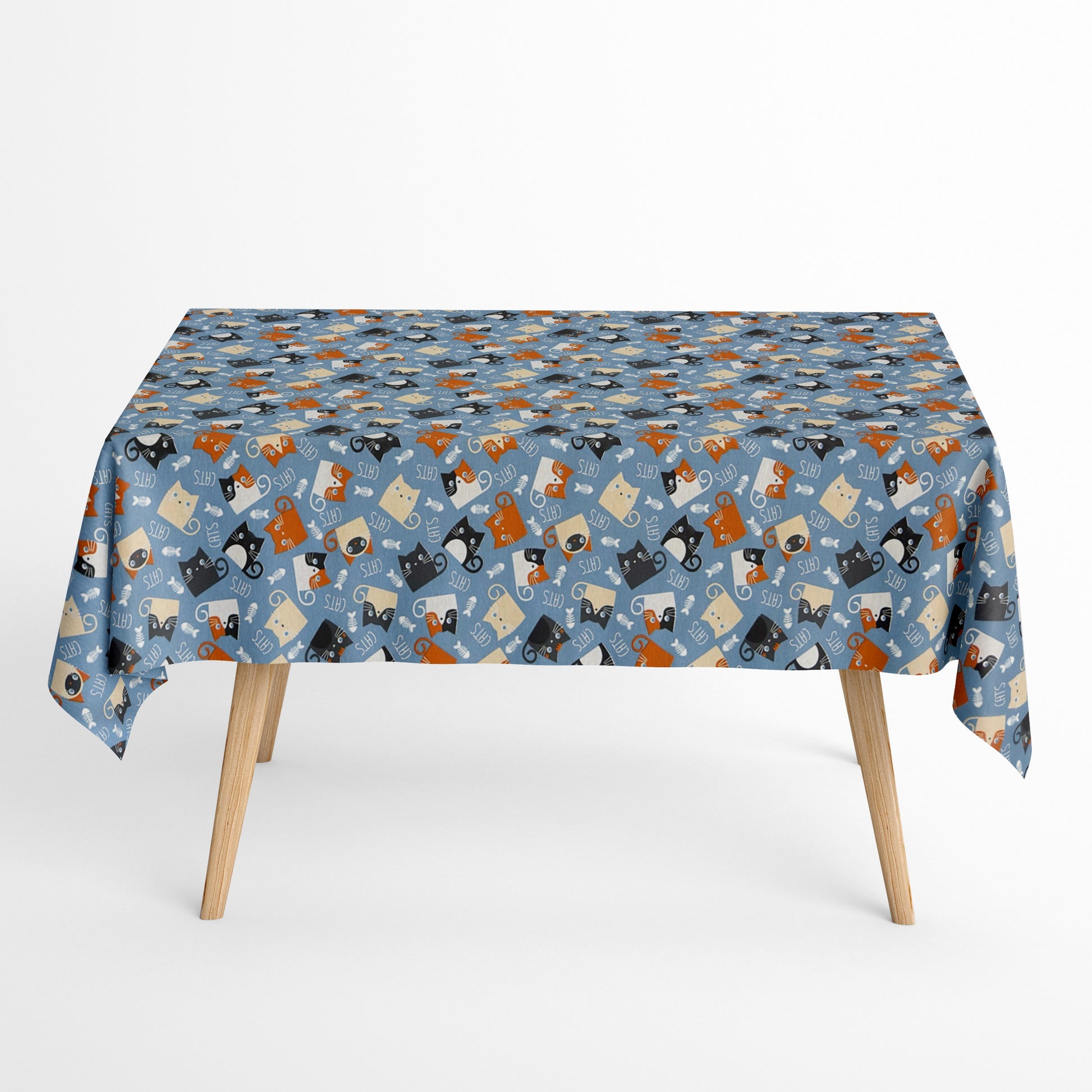 Jacquard Tischdecke Katzen auf blau
