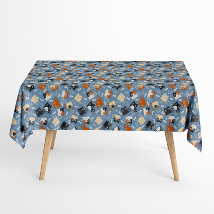 Jacquard Tischdecke Katzen auf blau