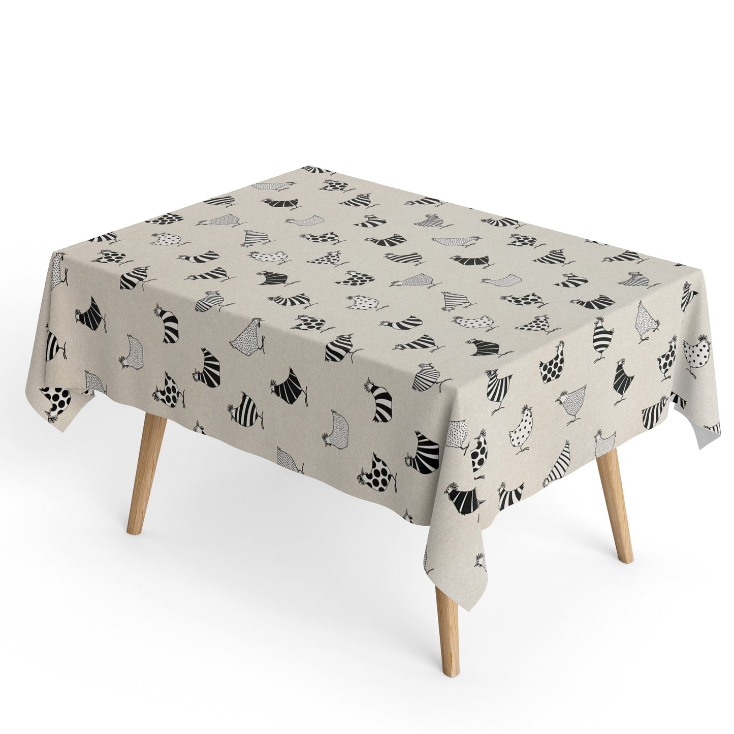 Baumwoll Tischdecke Hühner beige