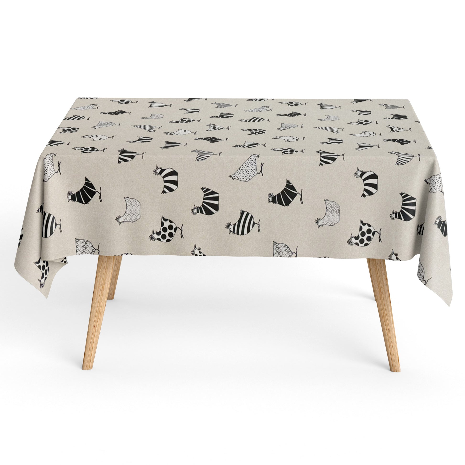 Baumwoll Tischdecke Hühner beige