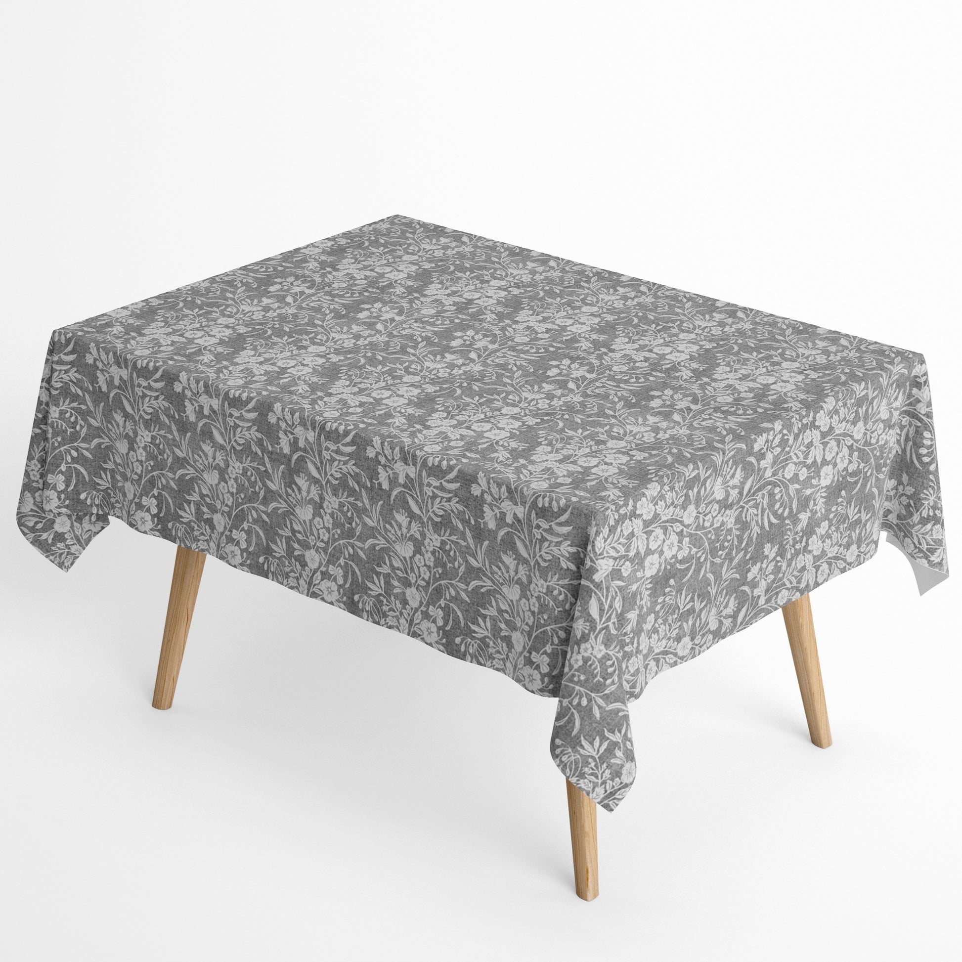 Jacquard Tischdecke Blumenranken auf grau