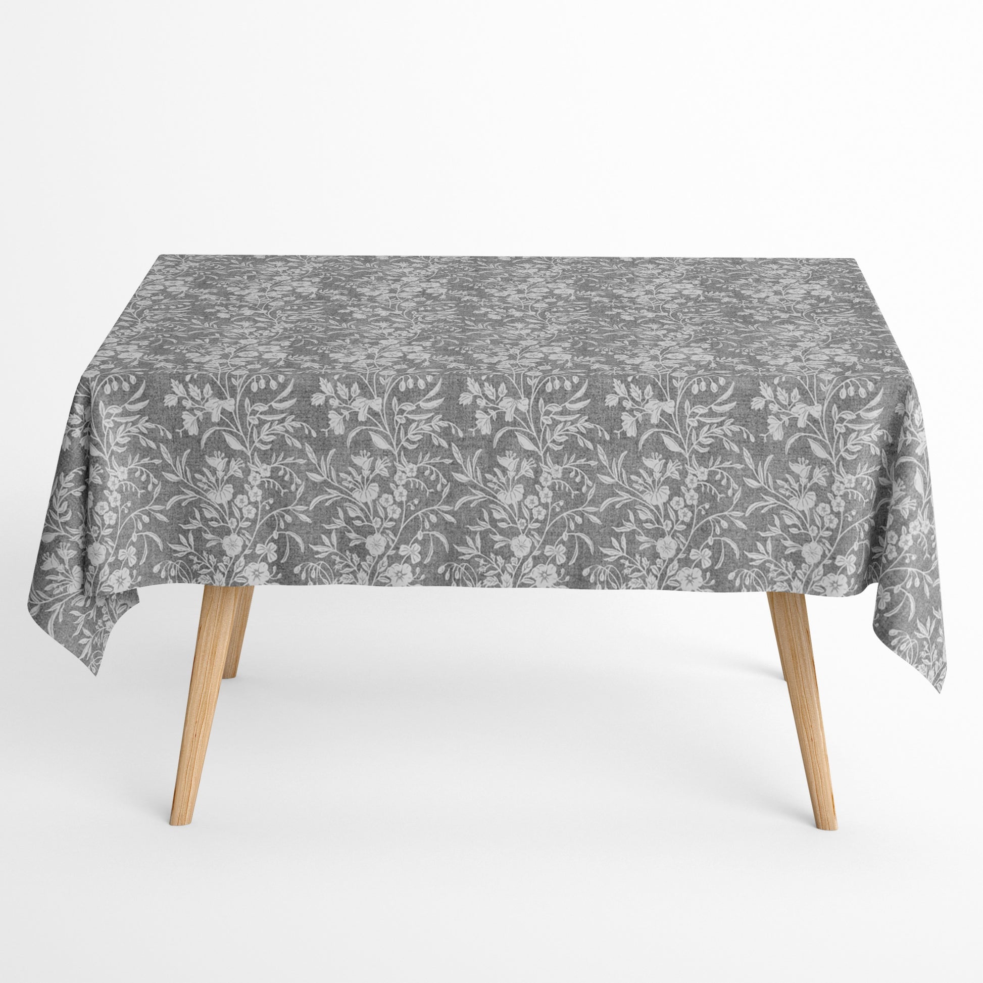 Jacquard Tischdecke Blumenranken auf grau