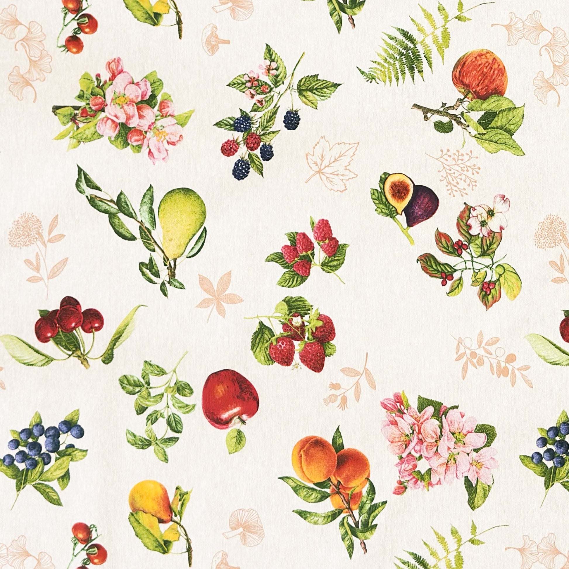 Jacquard Tischdecke Früchte Obst Kirschen Äpfel Birnen Feigen Beeren