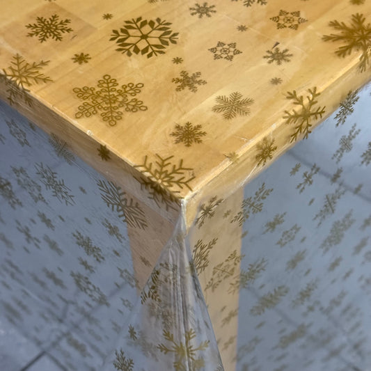 Tischdecke Tischfolie transparent glasklar TF1097-1 Schneeflocken gold 0,15 mm 150 my Stärke