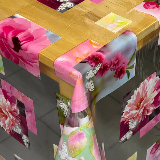 Tischdecke Tischfolie transparent glasklar TF31489 Blumen Blüten pink rosa 0,15 mm 150 my Stärke