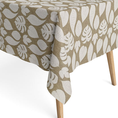 Nappe jacquard coton enduit 160 cm de large VELEZ Monstera Jungle carrée ronde ovale