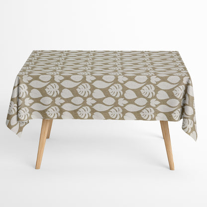 Nappe jacquard coton enduit 160 cm de large VELEZ Monstera Jungle carrée ronde ovale