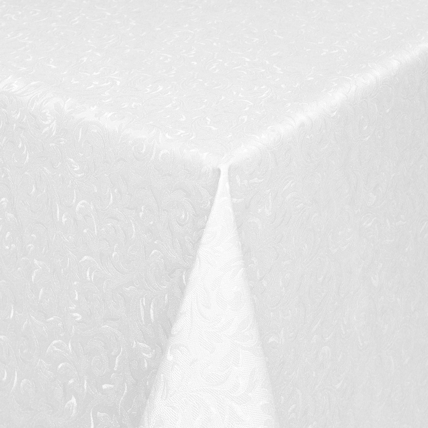 Oilcloth tablecloth damask embossed 03032-01 white floral flower tendrils square round oval