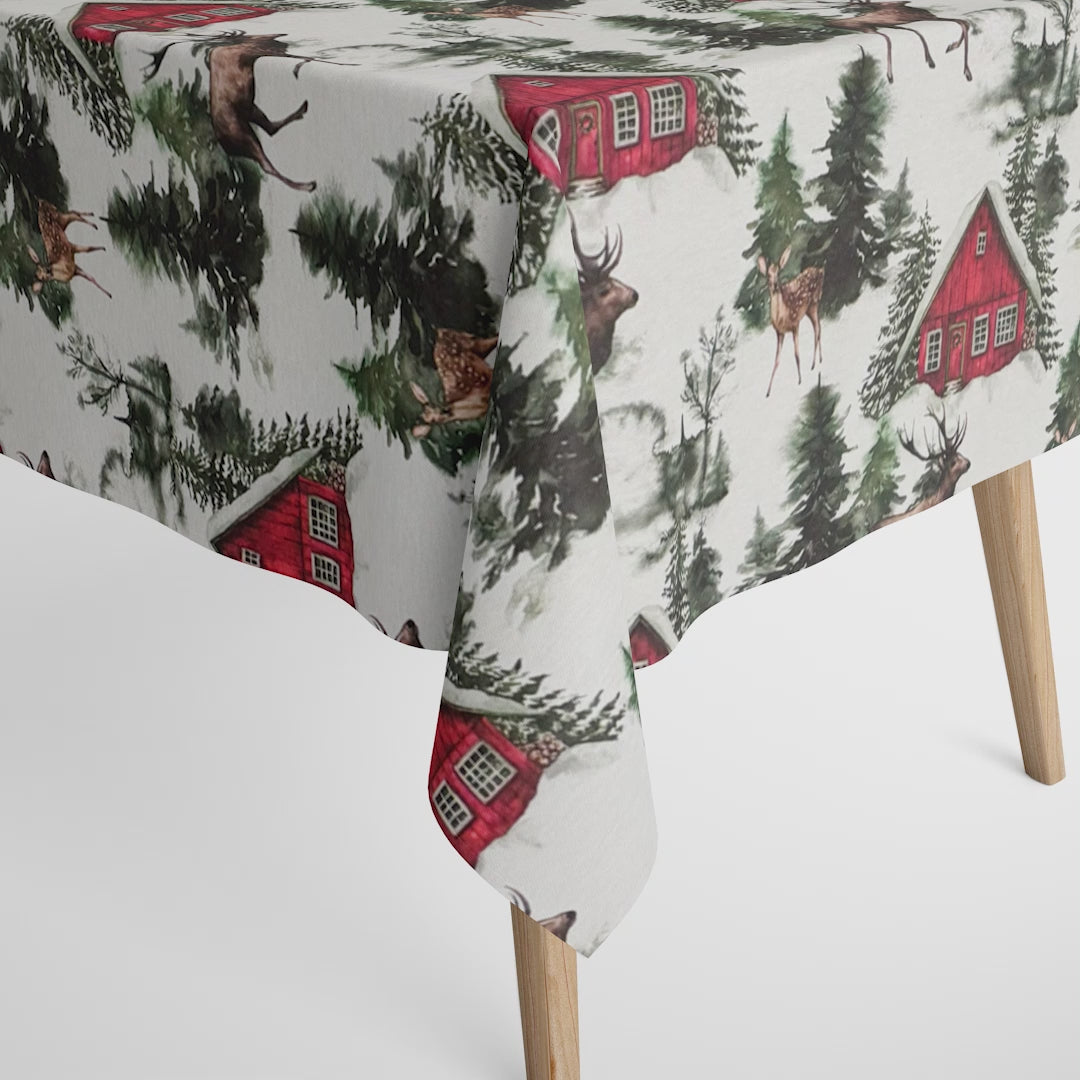 Baumwolltischdecke Winter Wald Hirsch