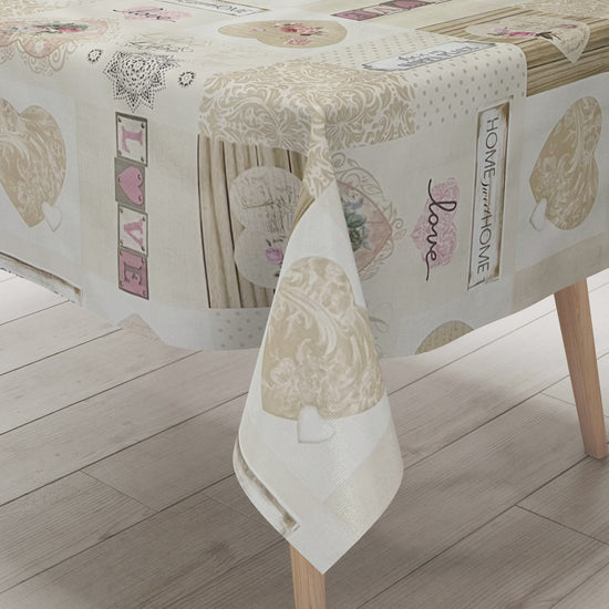 Wachstuch Tischdecke beige Herzen
