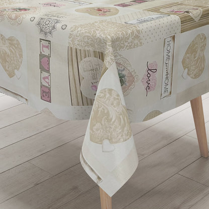 Wachstuch Tischdecke beige Herzen