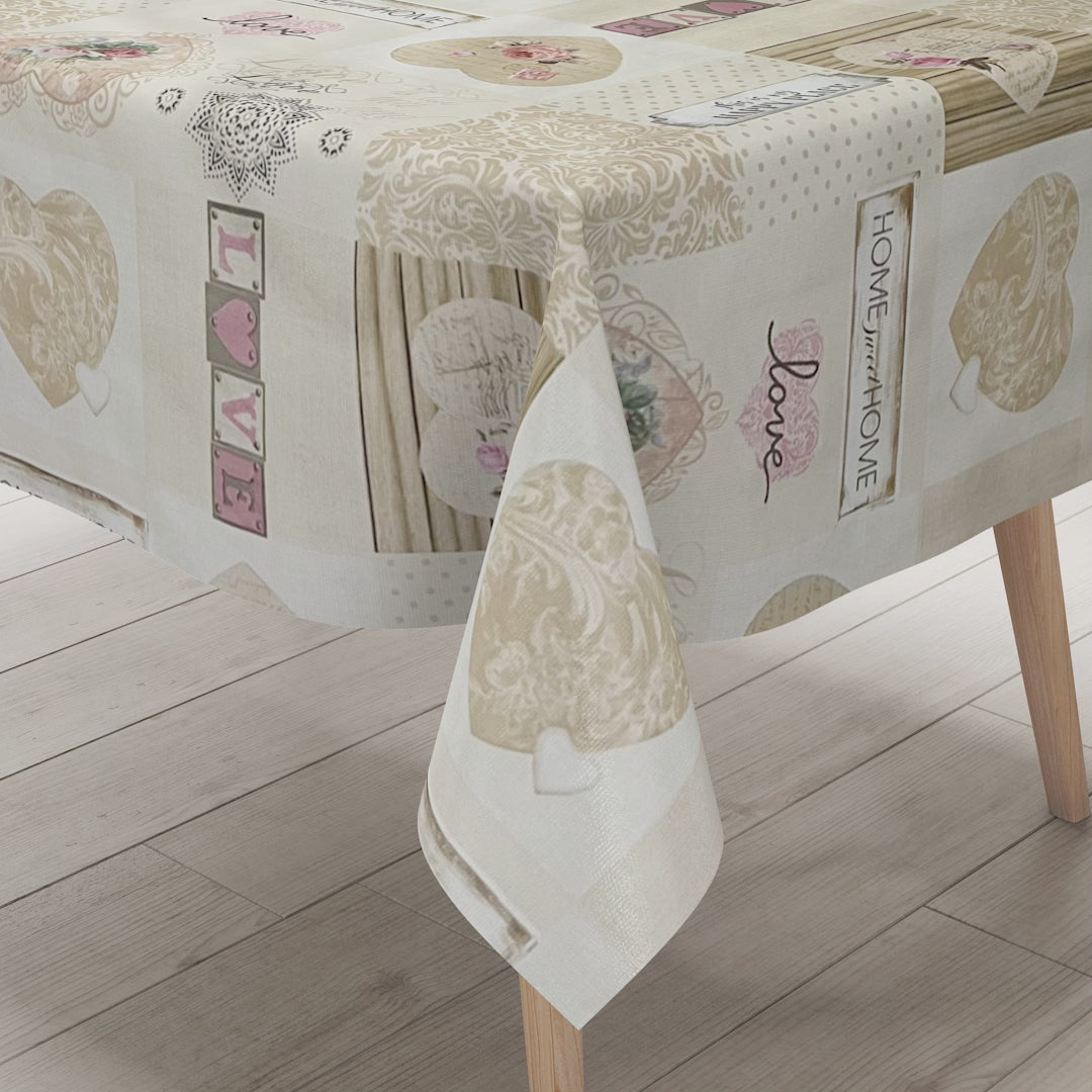 Wachstuch Tischdecke beige Herzen