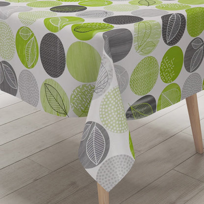Nappe en toile cirée B3022-02 feuilles vertes jungle cercles été carré rond ovale