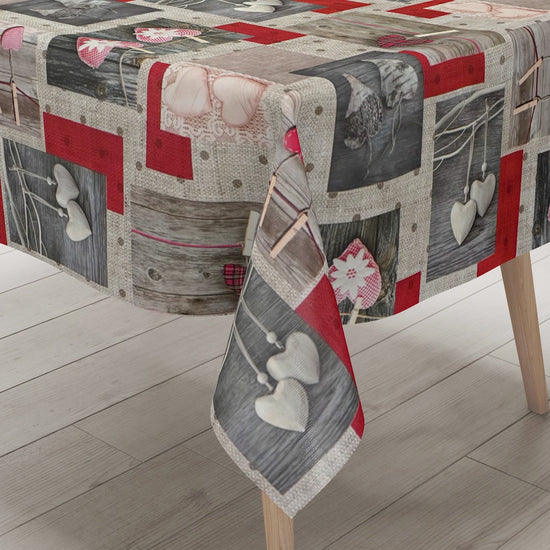 Wachstuch Tischdecke Herzen Holz