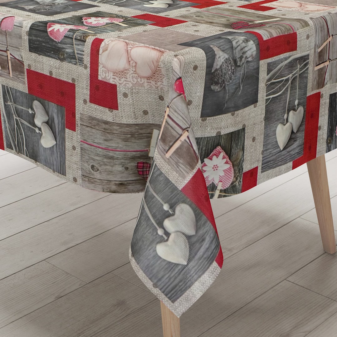 Wachstuch Tischdecke Herzen Holz