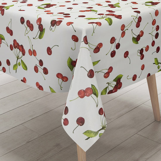 Wachstuch Tischdecke Kirschen weiss