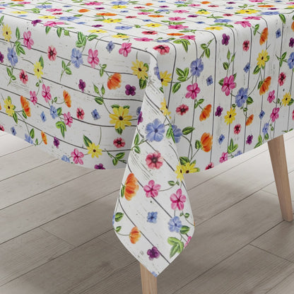 Wachstuch Tischdecke 200A bunte Blumen auf Holz eckig rund oval Meterware