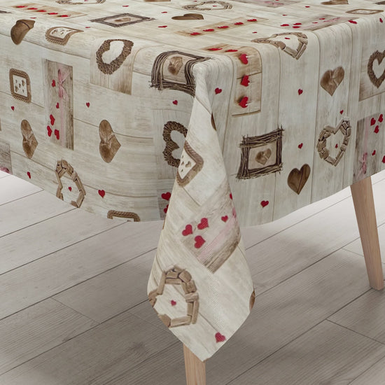 Wachstuch Tischdecke Holz Herzen
