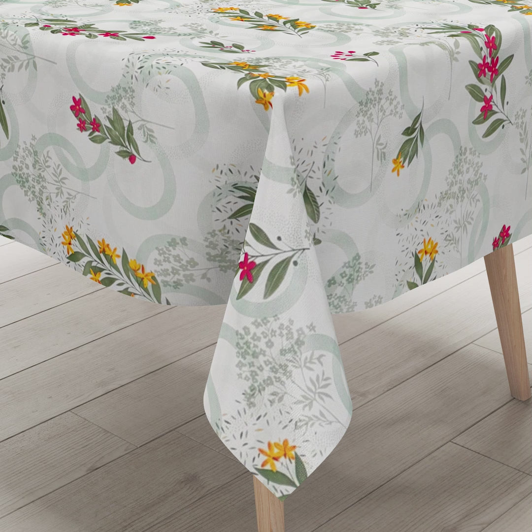 Wachstuch Tischdecke grüne Kreise Blüten
