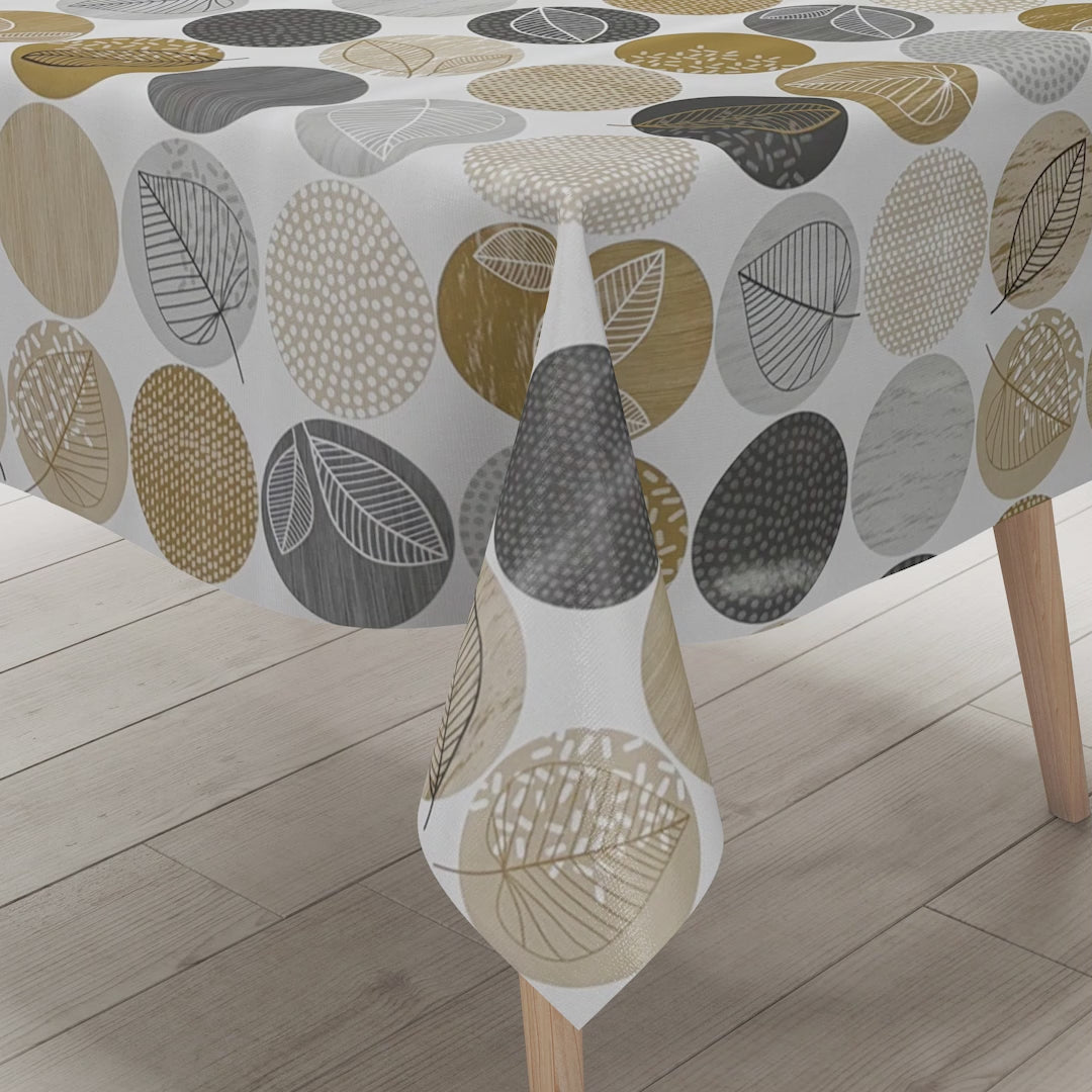 Wachstuch Tischdecke Kreise Laub braun