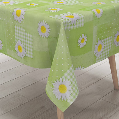 Nappe en toile cirée gaufrée KE37020 marguerites printanières vertes carrées rondes ovales